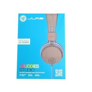 JLab JBuddies Studio On-Ear Kids Wired Headphones with Mic, Graphite/Blue